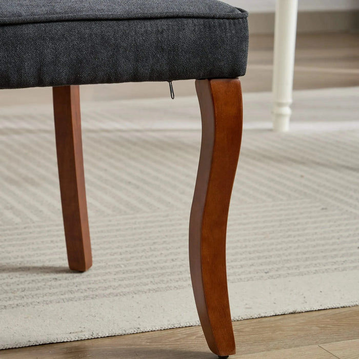 Rayon Cloth Flocking Linen Dining Chairs Channel Kitchen Dinner Chair Comfy Fabric Upholstered Accent Chair for Dining Room with Curved Solid Wood Legs,Set of 2 (Black), SW1847BK Default -DTYStore