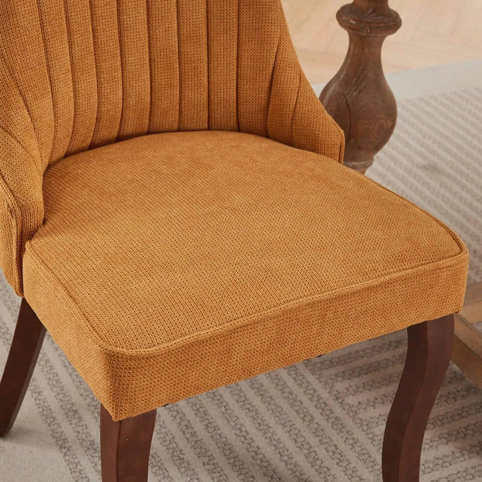 Rayon Cloth Flocking Linen Dining Chairs Channel Kitchen Dinner Chair Comfy Fabric Upholstered Accent Chair for Dining Room with Curved Solid Wood Legs,Set of 2 (Gold), SW1847GL Default -DTYStore