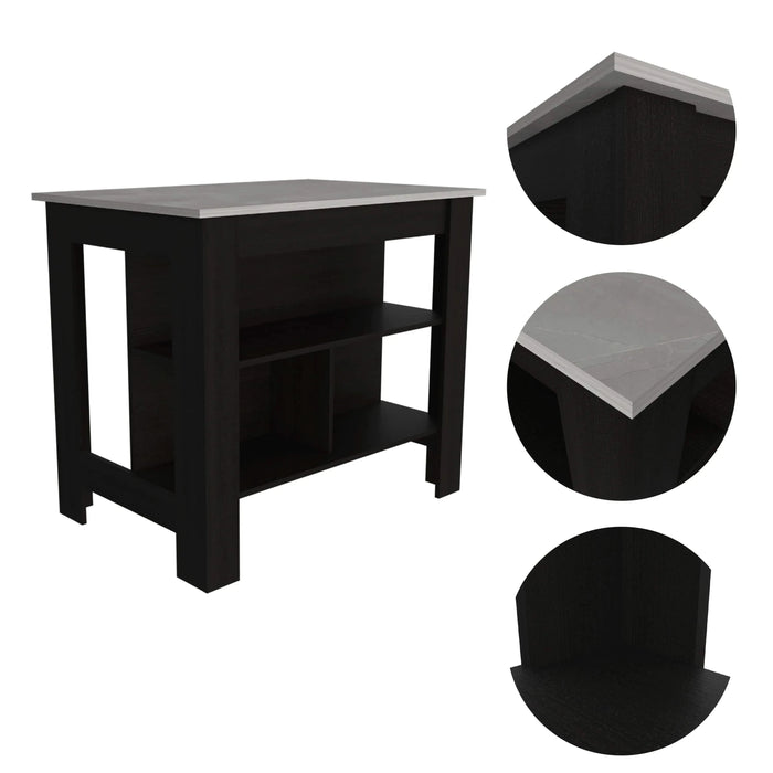 Rockaway 3-Shelf Kitchen Island Black and Ibiza Marble Default -DTYStore