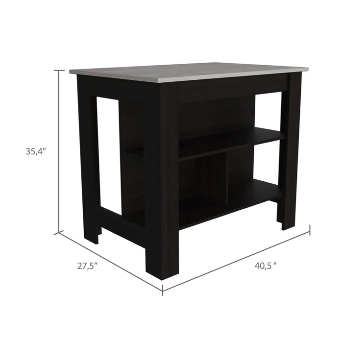 Rockaway 3-Shelf Kitchen Island Black and Ibiza Marble Default -DTYStore