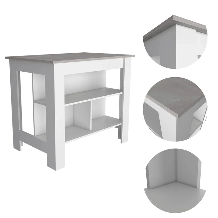Rockaway 3-Shelf Kitchen Island White and Ibiza Marble Default -DTYStore