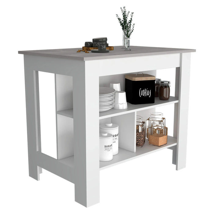 Rockaway 3-Shelf Kitchen Island White and Ibiza Marble Default -DTYStore