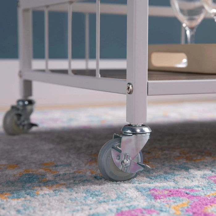 Rolling Kitchen Cart with Three Tier Storage and Four Wine Bottle Rack - Brown and White Metal Default -DTYStore