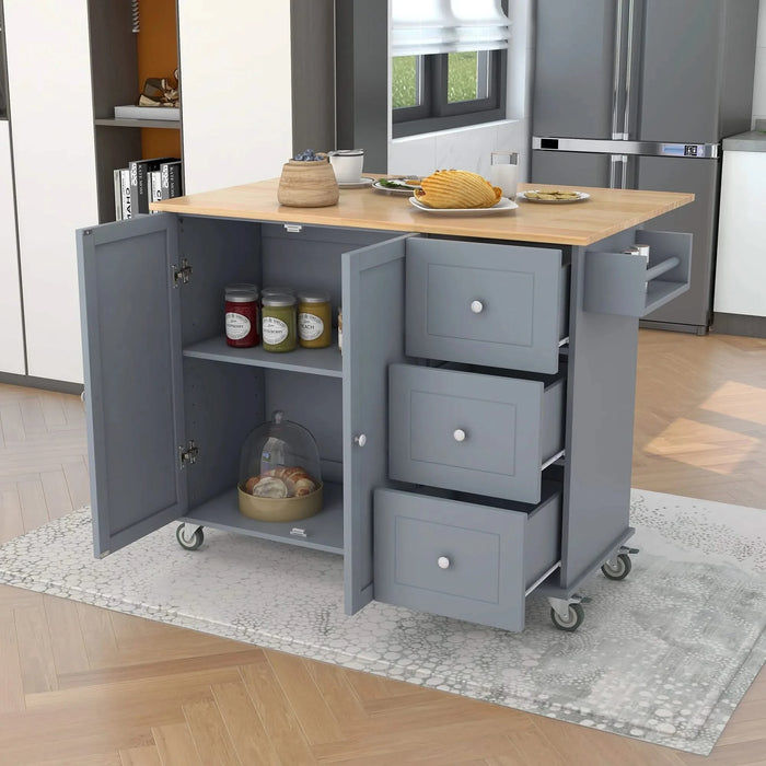 Rolling Mobile Kitchen Island with Solid Wood Top and Locking Wheels,52.7 Inch Width,Storage Cabinet and Drop Leaf Breakfast Bar,Spice Rack, Towel Rack & Drawer (Grey Blue) Default -DTYStore
