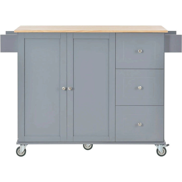 Rolling Mobile Kitchen Island with Solid Wood Top and Locking Wheels,52.7 Inch Width,Storage Cabinet and Drop Leaf Breakfast Bar,Spice Rack, Towel Rack & Drawer (Grey Blue) Default -DTYStore