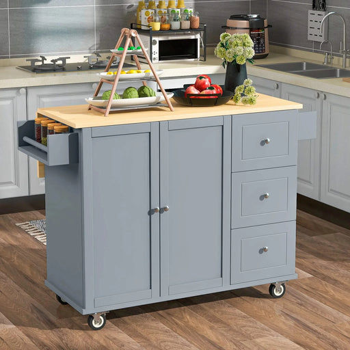 Rolling Mobile Kitchen Island with Solid Wood Top and Locking Wheels,52.7 Inch Width,Storage Cabinet and Drop Leaf Breakfast Bar,Spice Rack, Towel Rack & Drawer (Grey Blue) Default -DTYStore