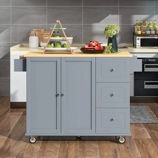 Rolling Mobile Kitchen Island with Solid Wood Top and Locking Wheels,52.7 Inch Width,Storage Cabinet and Drop Leaf Breakfast Bar,Spice Rack, Towel Rack & Drawer (Grey Blue) Default -DTYStore