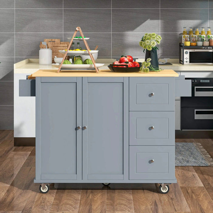Rolling Mobile Kitchen Island with Solid Wood Top and Locking Wheels,52.7 Inch Width,Storage Cabinet and Drop Leaf Breakfast Bar,Spice Rack, Towel Rack & Drawer (Grey Blue) Default -DTYStore