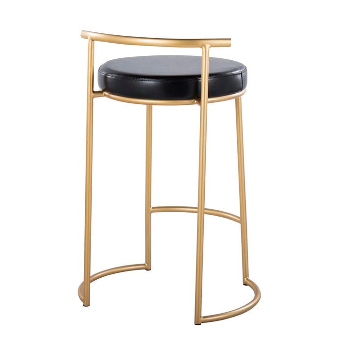 Round Fuji 26' Contemporary Fixed-Height Counter Stool in Gold Metal and Black Faux Leather by LumiSource - Set of 2 Default -DTYStore