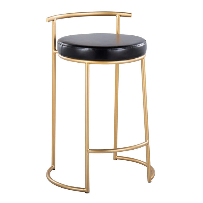 Round Fuji 26' Contemporary Fixed-Height Counter Stool in Gold Metal and Black Faux Leather by LumiSource - Set of 2 Default -DTYStore