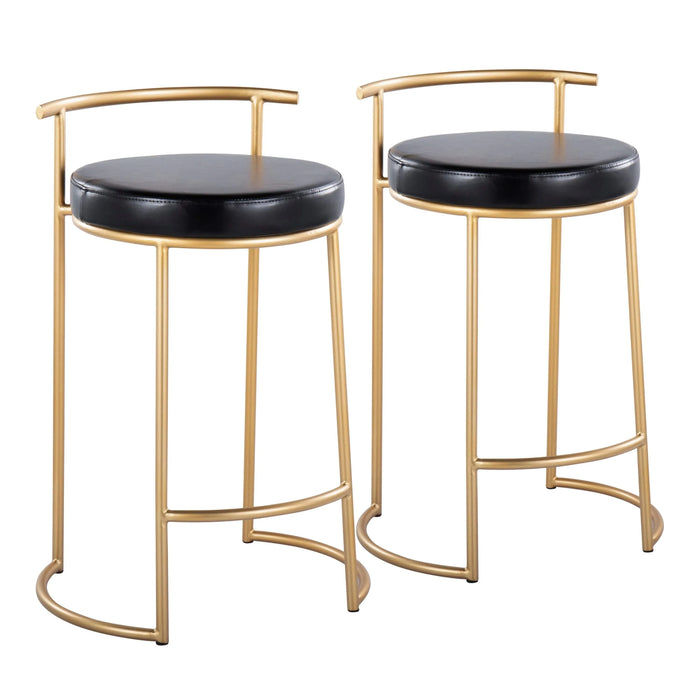 Round Fuji 26' Contemporary Fixed-Height Counter Stool in Gold Metal and Black Faux Leather by LumiSource - Set of 2 Default -DTYStore