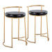 Round Fuji 26' Contemporary Fixed-Height Counter Stool in Gold Metal and Black Faux Leather by LumiSource - Set of 2 Default -DTYStore