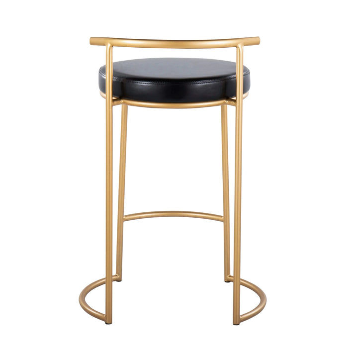 Round Fuji 26' Contemporary Fixed-Height Counter Stool in Gold Metal and Black Faux Leather by LumiSource - Set of 2 Default -DTYStore