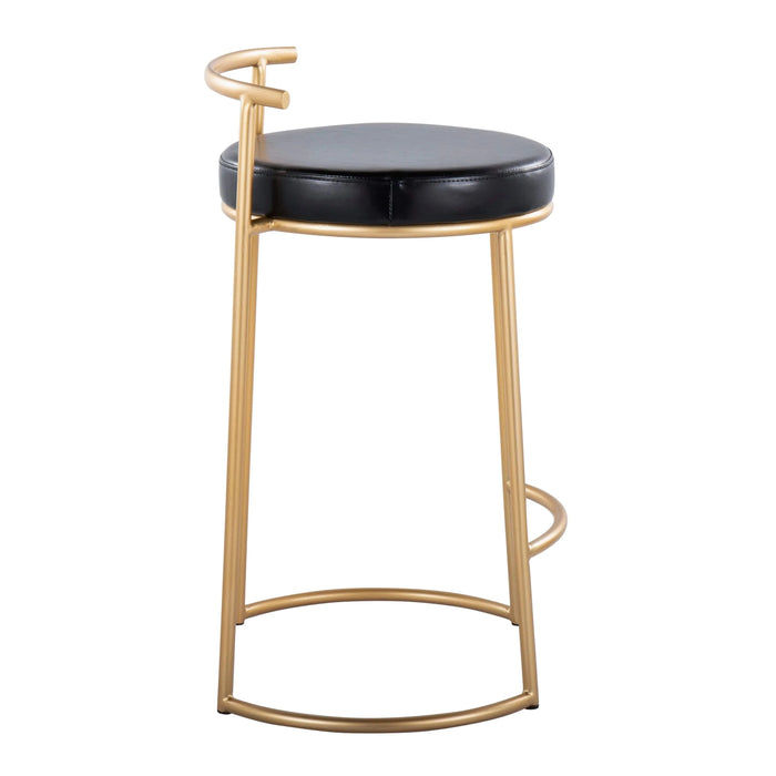 Round Fuji 26' Contemporary Fixed-Height Counter Stool in Gold Metal and Black Faux Leather by LumiSource - Set of 2 Default -DTYStore