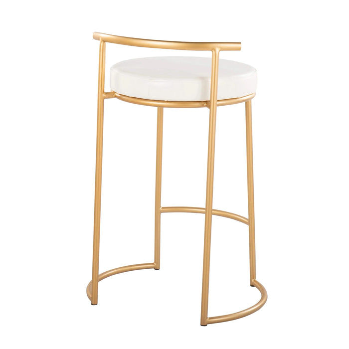 Round Fuji 26' Contemporary Fixed-Height Counter Stool in Gold Metal and White Faux Leather by LumiSource - Set of 2 Default -DTYStore