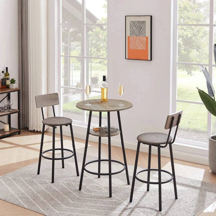 Round bar stool set with shelf, upholstered stool with backrest Grey, 23.62'' W x 23.62'' D x 35.43'' H. Default -DTYStore