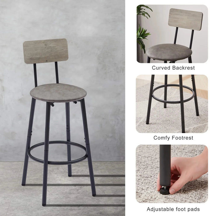 Round bar stool set with shelf, upholstered stool with backrest Grey, 23.62'' W x 23.62'' D x 35.43'' H. Default -DTYStore
