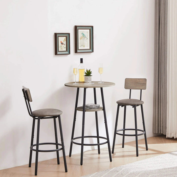 Round bar stool set with shelf, upholstered stool with backrest Grey, 23.62'' W x 23.62'' D x 35.43'' H. Default -DTYStore
