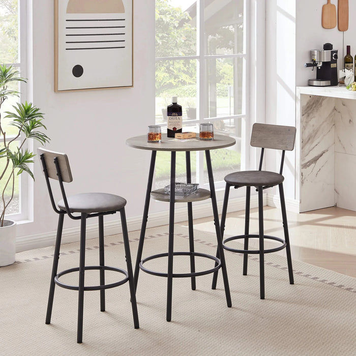Round bar stool set with shelf, upholstered stool with backrest Grey, 23.62'' W x 23.62'' D x 35.43'' H. Default -DTYStore