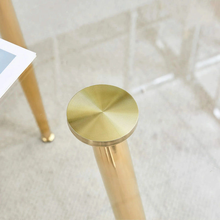 Round dining table with glass top, gilded metal legs, exquisite living, starting from the details, the gold legs show an extraordinary texture, which is the finishing touch to your home.36*36 Default -DTYStore