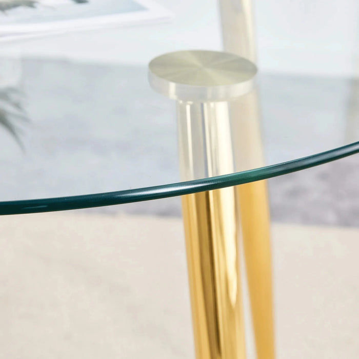 Round dining table with glass top, gilded metal legs, exquisite living, starting from the details, the gold legs show an extraordinary texture, which is the finishing touch to your home.36*36 Default -DTYStore