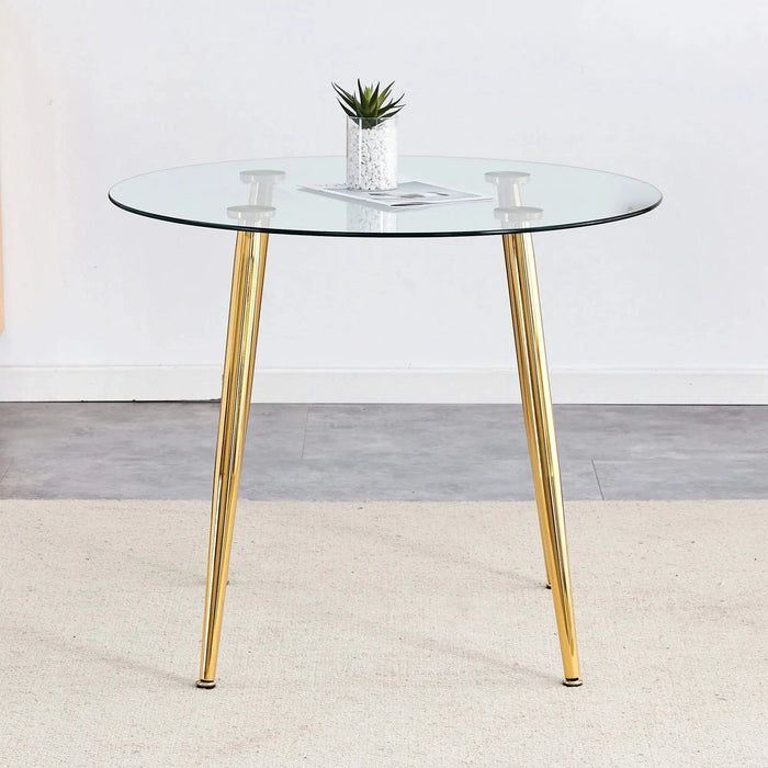 Round dining table with glass top, gilded metal legs, exquisite living, starting from the details, the gold legs show an extraordinary texture, which is the finishing touch to your home.36*36 Default -DTYStore
