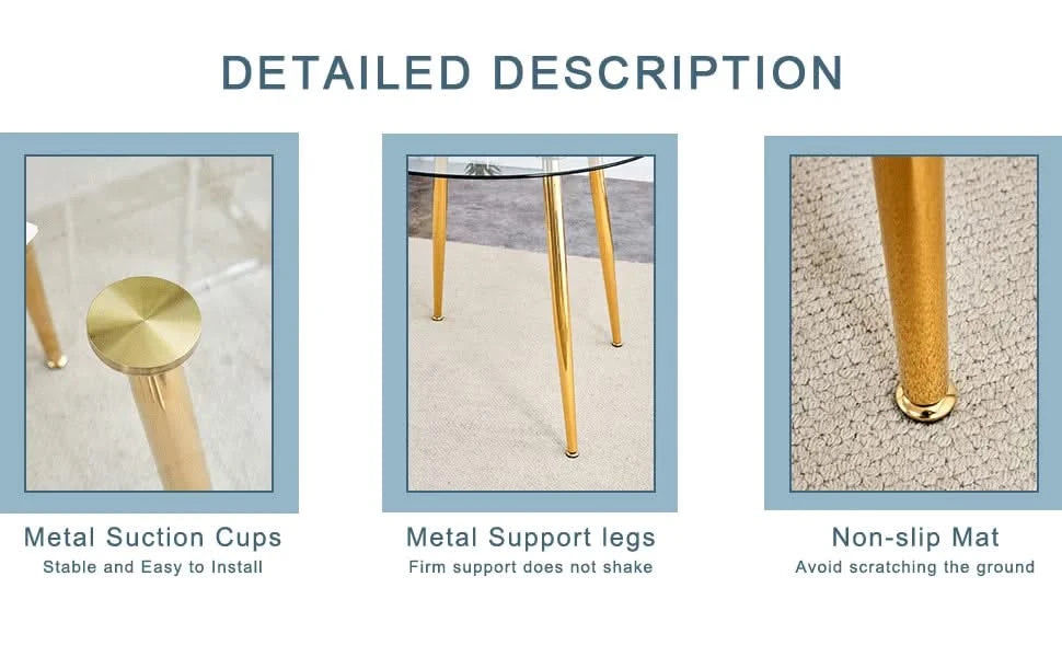 Round dining table with glass top, gilded metal legs, exquisite living, starting from the details, the gold legs show an extraordinary texture, which is the finishing touch to your home.36*36 Default -DTYStore