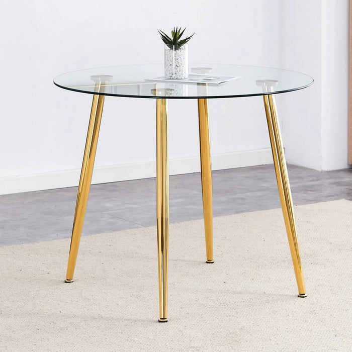 Round dining table with glass top, gilded metal legs, exquisite living, starting from the details, the gold legs show an extraordinary texture, which is the finishing touch to your home.36*36 Default -DTYStore