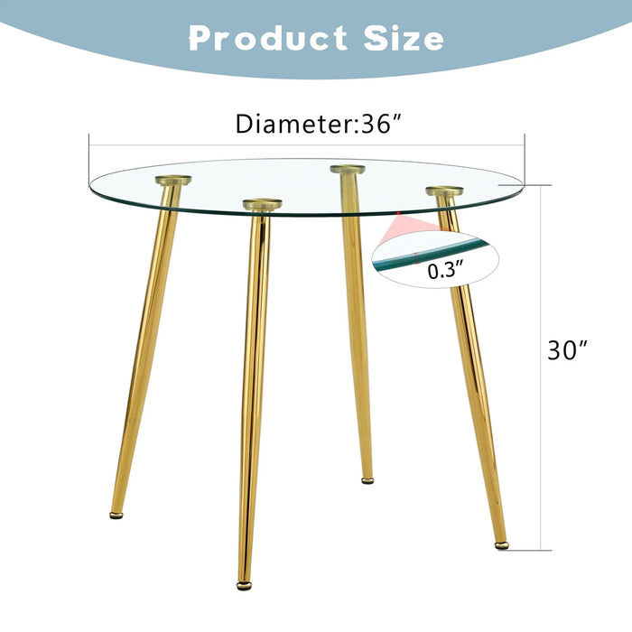 Round dining table with glass top, gilded metal legs, exquisite living, starting from the details, the gold legs show an extraordinary texture, which is the finishing touch to your home.36*36 Default -DTYStore