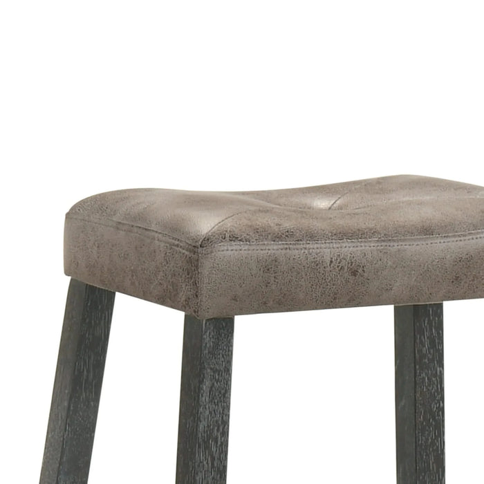 Rustic Backless Counter Stool Set of 2 – 25 Inch Wooden Farmhouse Barstool with Brown Leather Seat, Distressed Finish & Sturdy Frame – Space-Saving Counter-Height Seating for Kitchen & Bar Default -DTYStore