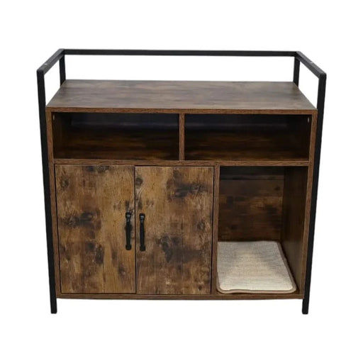 Rustic Brown Wooden Cat Litter Box Enclosure, Spacious Hidden Cat Litter Box with Scratching Mat Furniture for Bedroom, Bathroom, Living Room-31.9'x17.7'x31.4', 61 lbs Default -DTYStore