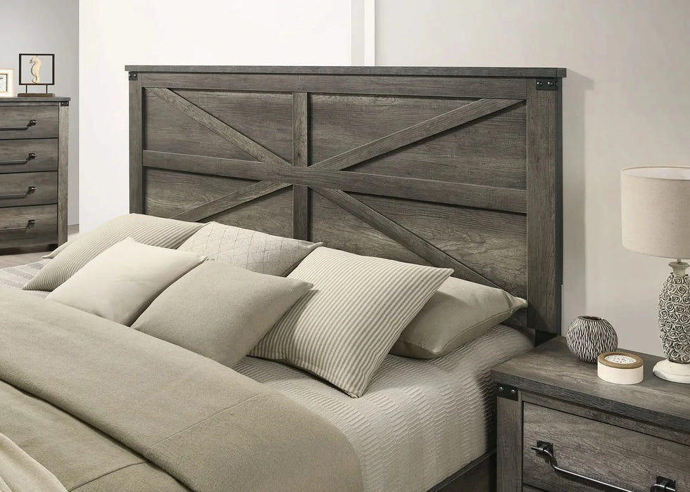 Rustic Gray 3pc Set Eastern King Size Bed 2x Nightstands Unique Design Headboard Bedroom Furniture Metal Accents Default -DTYStore