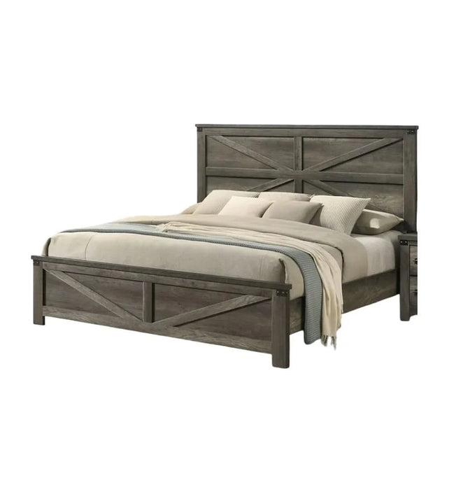 Rustic Gray 3pc Set Eastern King Size Bed 2x Nightstands Unique Design Headboard Bedroom Furniture Metal Accents Default -DTYStore