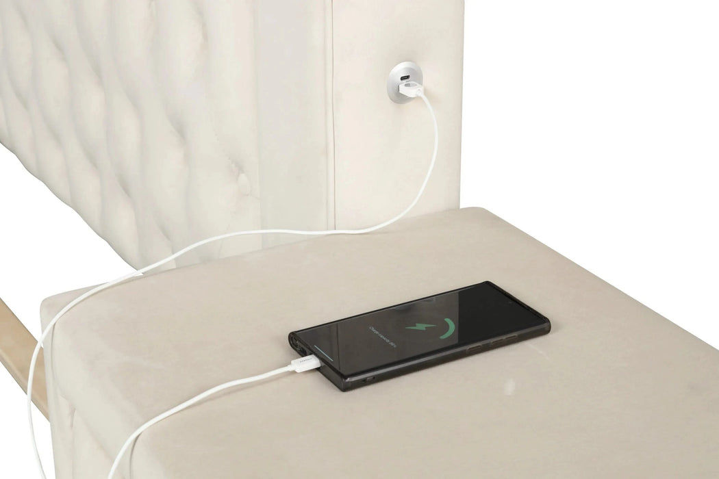 SOPHIA Crystal Tufted Full 5 Pc Bed Made with Wood in Cream Default -DTYStore