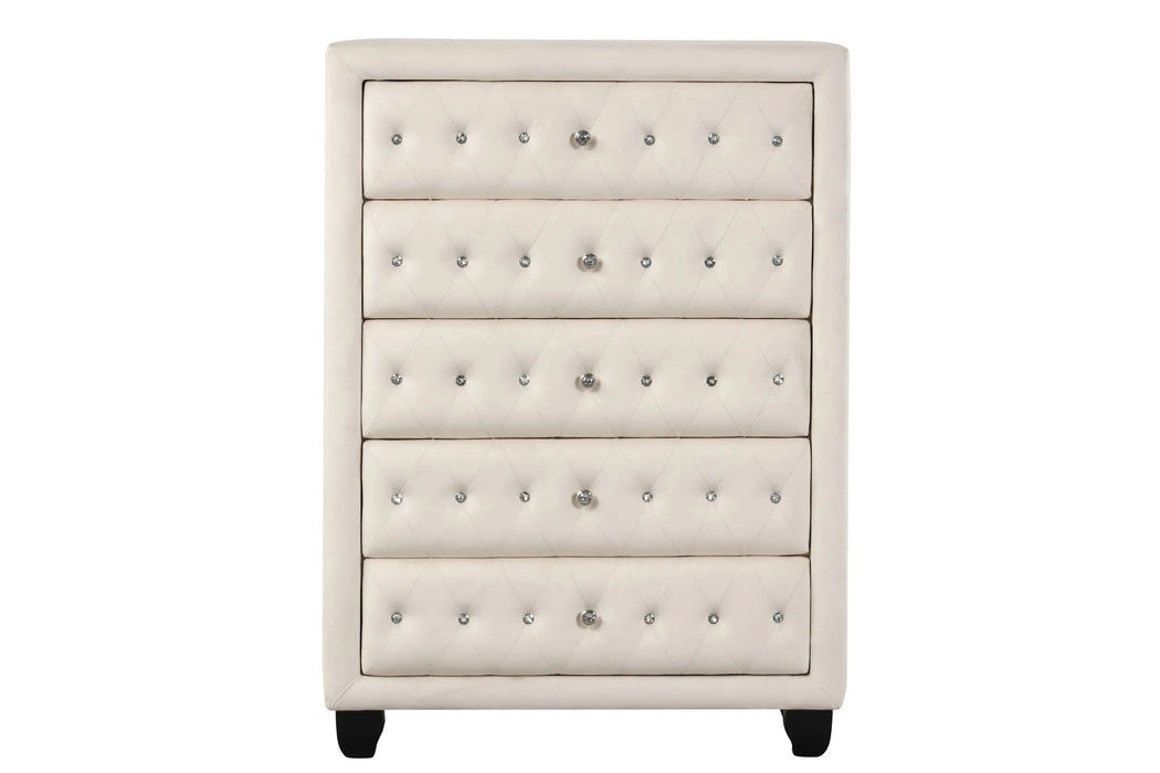 SOPHIA Crystal Tufted Full 5 Pc Bed Made with Wood in Cream Default -DTYStore