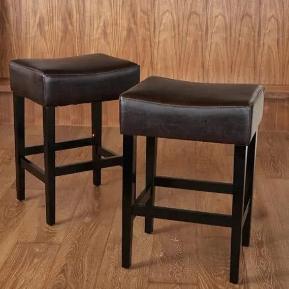 Set of 2, 26.75' Backless Faux Leather Counter Height Barstool Default -DTYStore