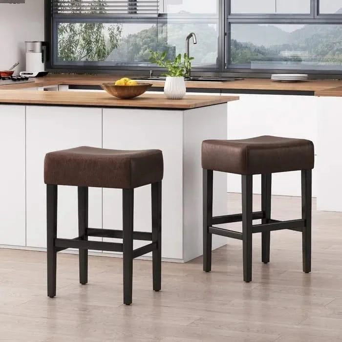 Set of 2, 26.75' Backless Faux Leather Counter Height Barstool Default -DTYStore