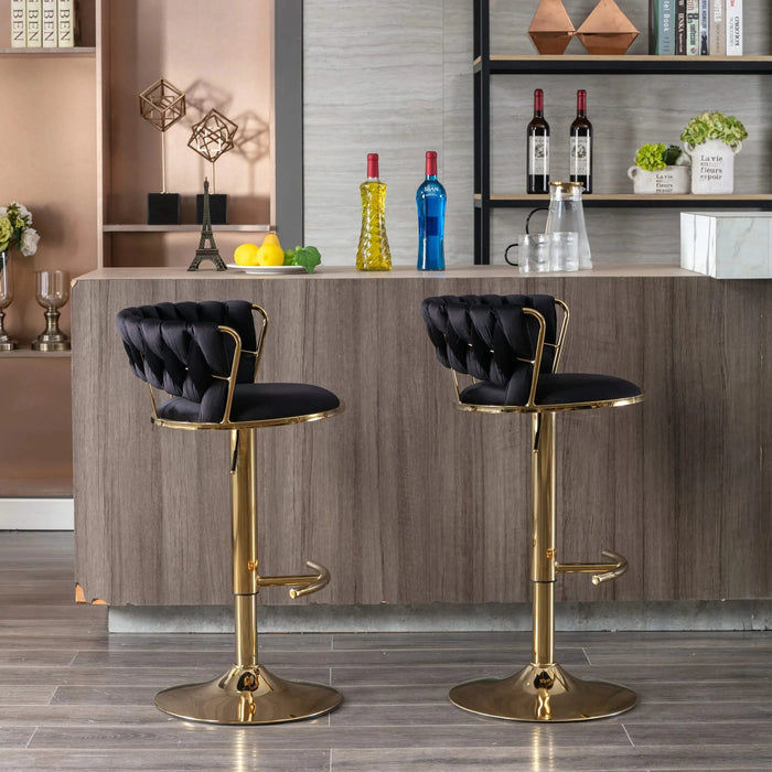 Set of 2 Bar Stools,with Chrome Footrest and Base Swivel Height Adjustable Mechanical Lifting Velvet + Golden Leg Simple Bar Stool-Black Default -DTYStore