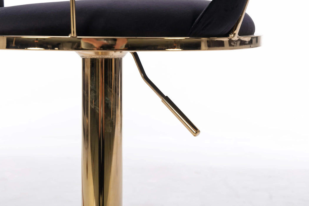 Set of 2 Bar Stools,with Chrome Footrest and Base Swivel Height Adjustable Mechanical Lifting Velvet + Golden Leg Simple Bar Stool-Black Default -DTYStore