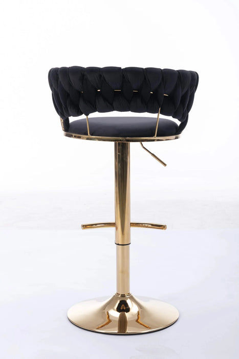 Set of 2 Bar Stools,with Chrome Footrest and Base Swivel Height Adjustable Mechanical Lifting Velvet + Golden Leg Simple Bar Stool-Black Default -DTYStore