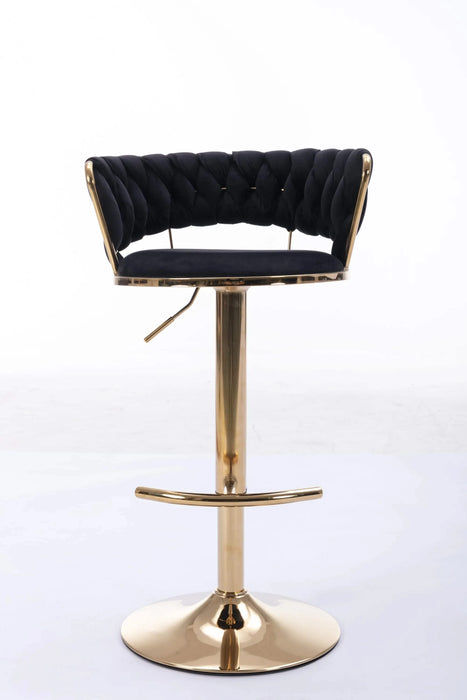 Set of 2 Bar Stools,with Chrome Footrest and Base Swivel Height Adjustable Mechanical Lifting Velvet + Golden Leg Simple Bar Stool-Black Default -DTYStore