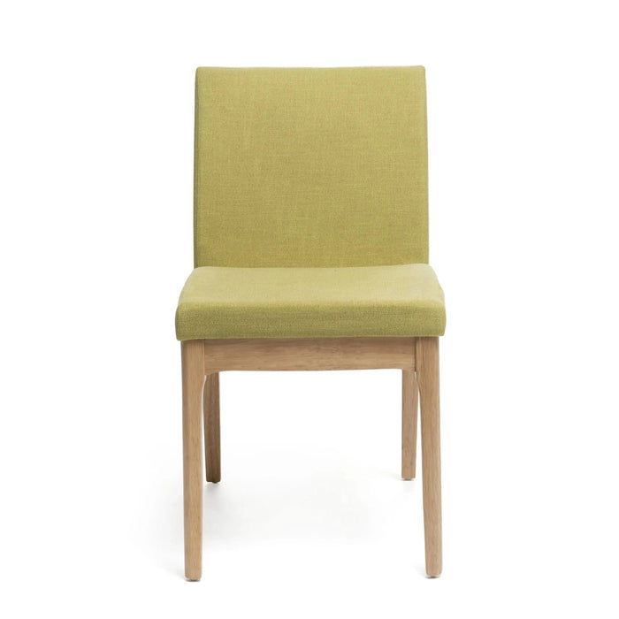 Set of 2 Contemporary Fabric Dining Chairs, Green and Natural Oak Default -DTYStore