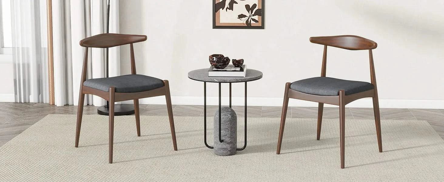 Set of 2 Rubberwood Dining Chairs with Ergonomic Backrest & Comfort Cushions, Walnut+Charcoal (same sku: 59296.00F) Default -DTYStore