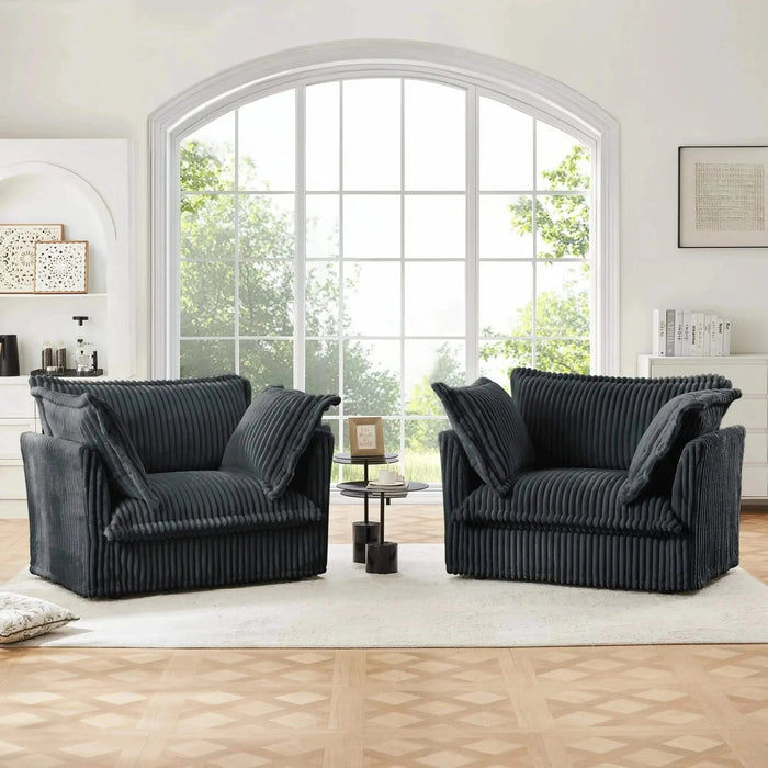 Set of 2 Slipcovered Armchairs - Deep Seat Accent Chairs with Large Soft Pillows Camel Corduroy -DTYStore