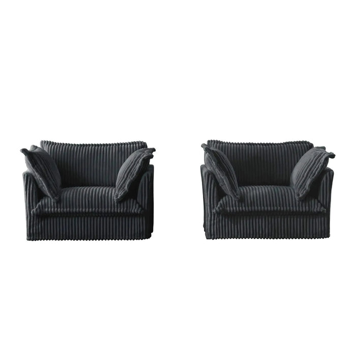 Set of 2 Slipcovered Armchairs - Deep Seat Accent Chairs with Large Soft Pillows Camel Corduroy -DTYStore