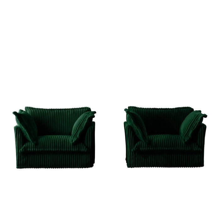 Set of 2 Slipcovered Armchairs - Deep Seat Accent Chairs with Large Soft Pillows Corduroy -DTYStore