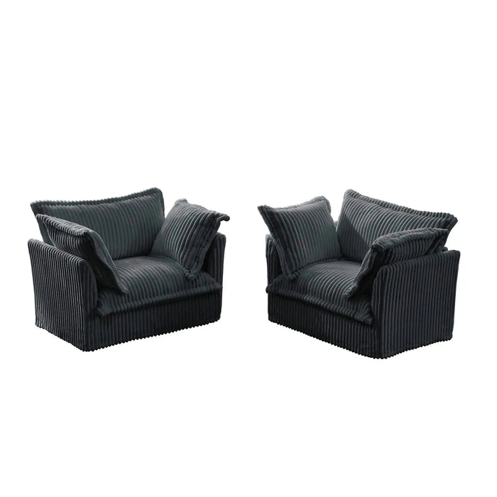 Set of 2 Slipcovered Armchairs - Deep Seat Accent Chairs with Large Soft Pillows Camel Corduroy -DTYStore