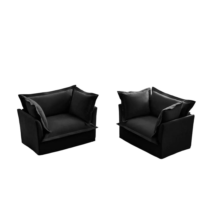 Set of 2 Slipcovered Armchairs - Deep Seat Accent Chairs with Large Soft Pillows Cream Corduroy -DTYStore