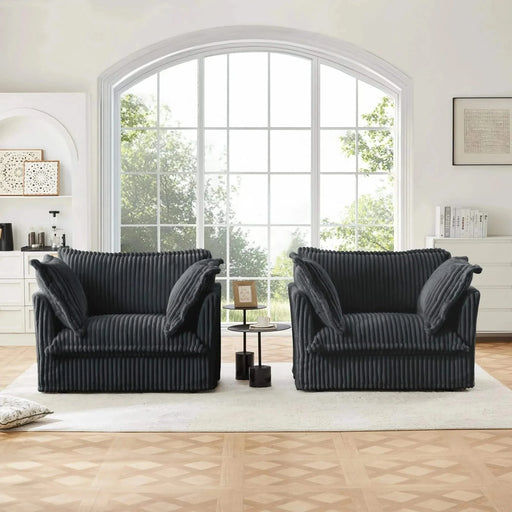 Set of 2 Slipcovered Armchairs - Deep Seat Accent Chairs with Large Soft Pillows Gray Corduroy -DTYStore