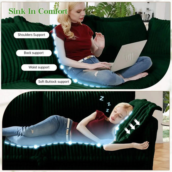 Set of 2 Slipcovered Armchairs - Deep Seat Accent Chairs with Large Soft Pillows Corduroy -DTYStore